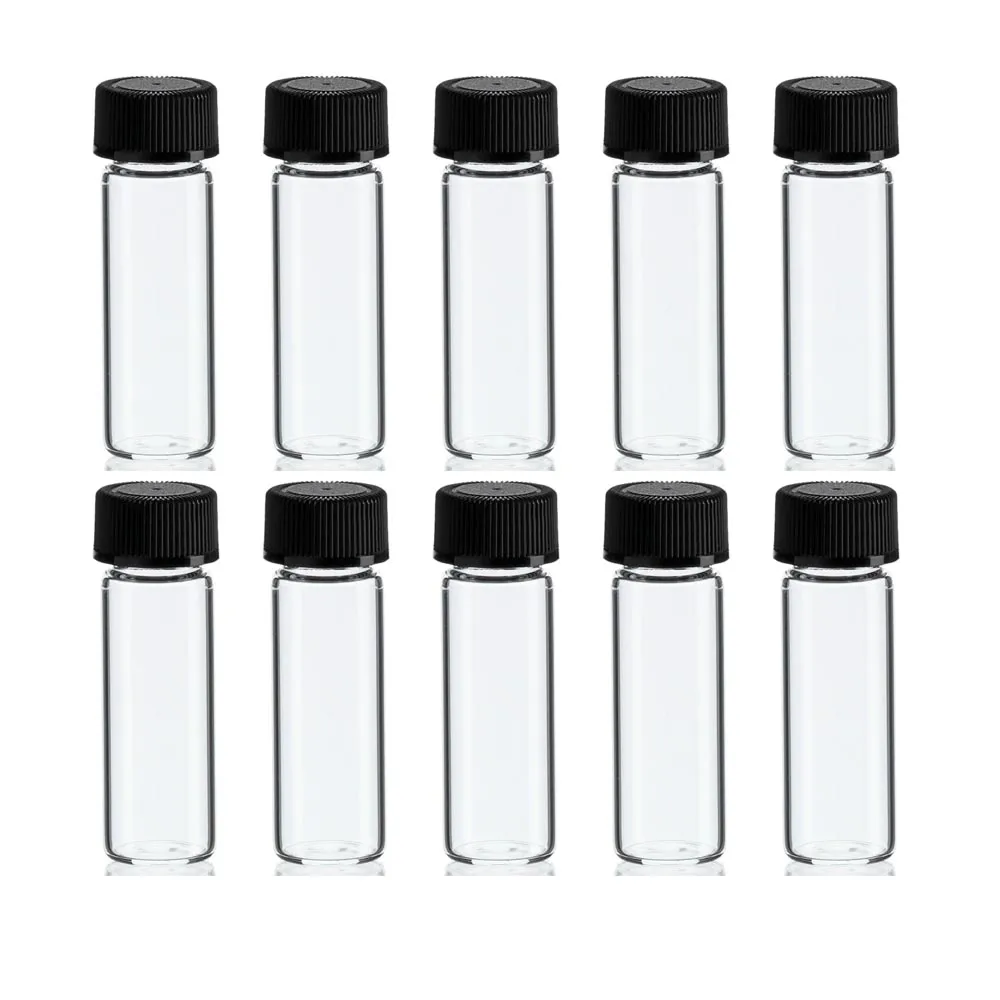 100 Mini Clear Glass Vial Bottles Cap 2 3/16 Tall 6 mL Gold Panning Prospecting