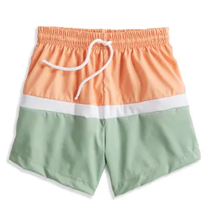 Colorblock Bayshore Swim Trunk -- Orange/Ivory/Green