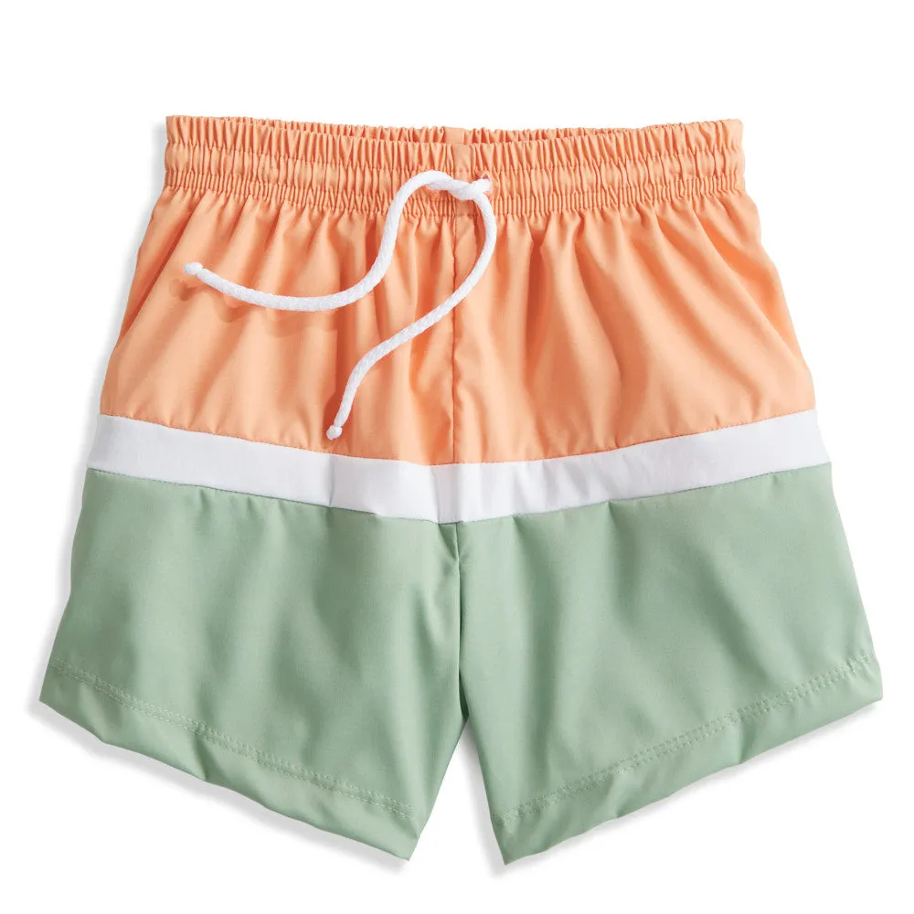 Colorblock Bayshore Swim Trunk -- Orange/Ivory/Green