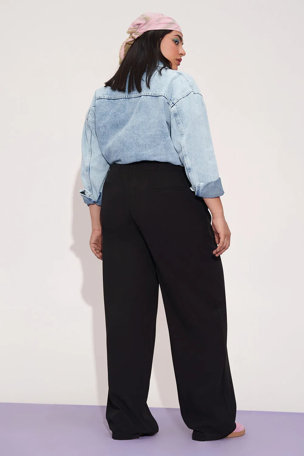 Luna Night Curve Pleated Double Button Korean Pants