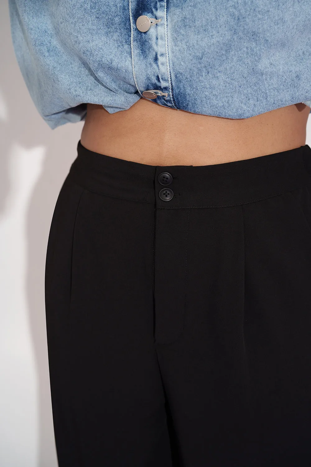 Luna Night Curve Pleated Double Button Korean Pants