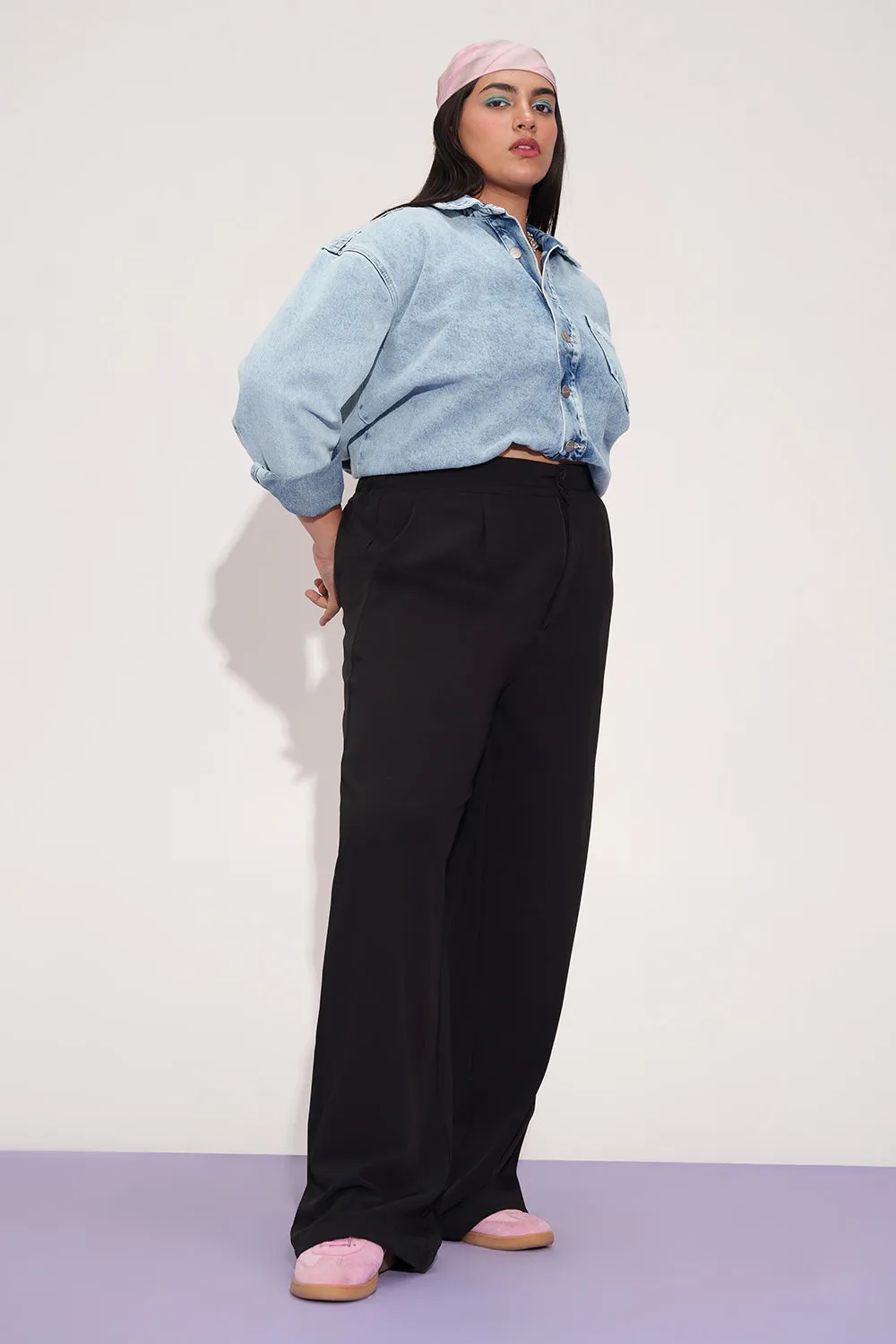 Luna Night Curve Pleated Double Button Korean Pants