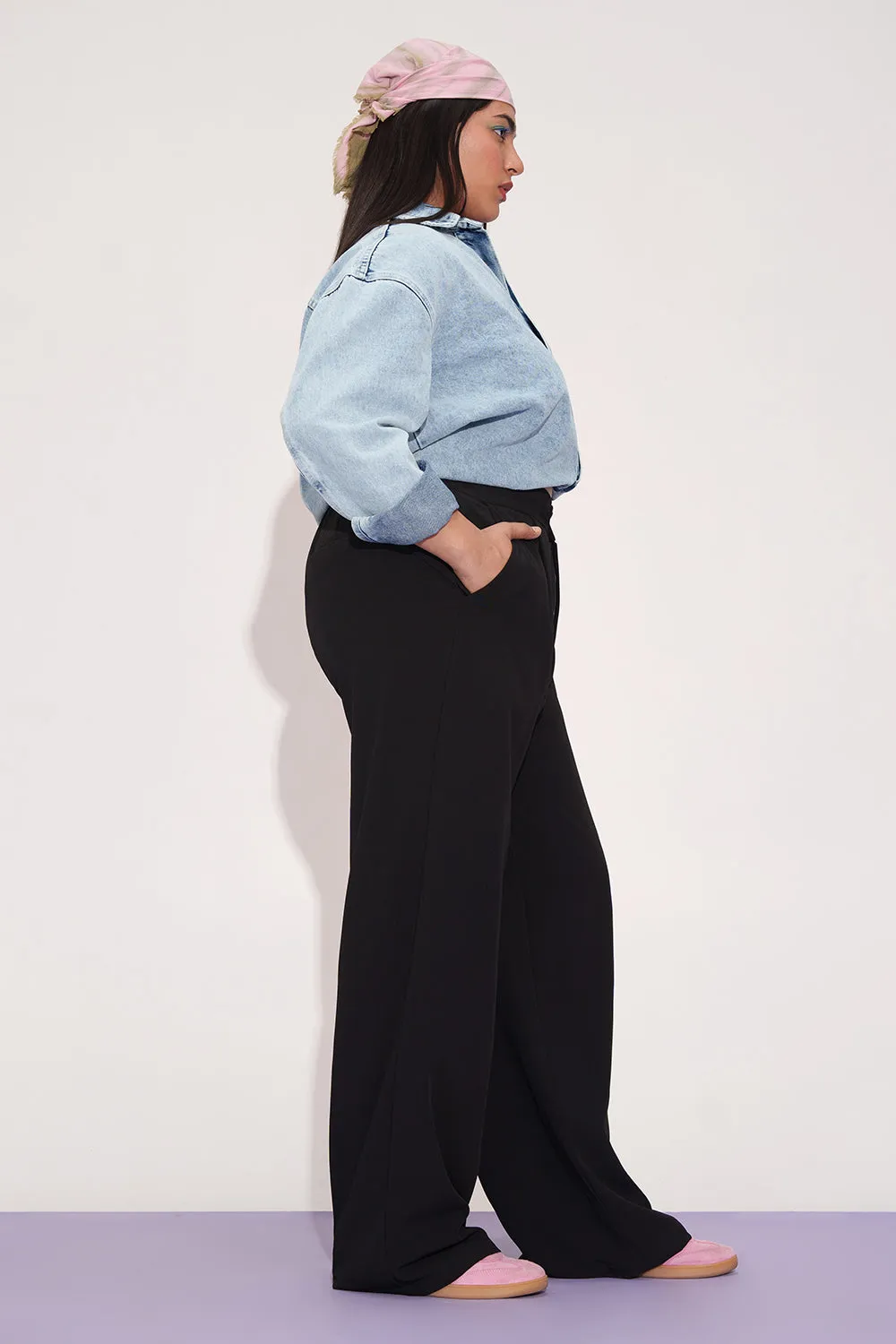 Luna Night Curve Pleated Double Button Korean Pants