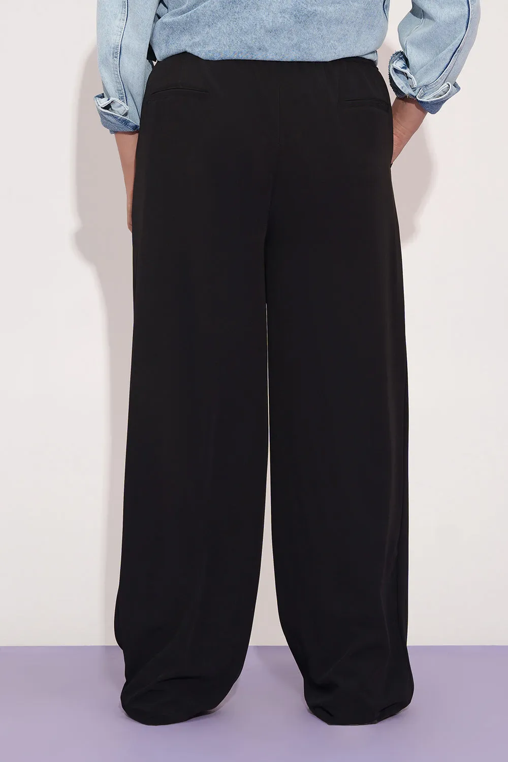 Luna Night Curve Pleated Double Button Korean Pants