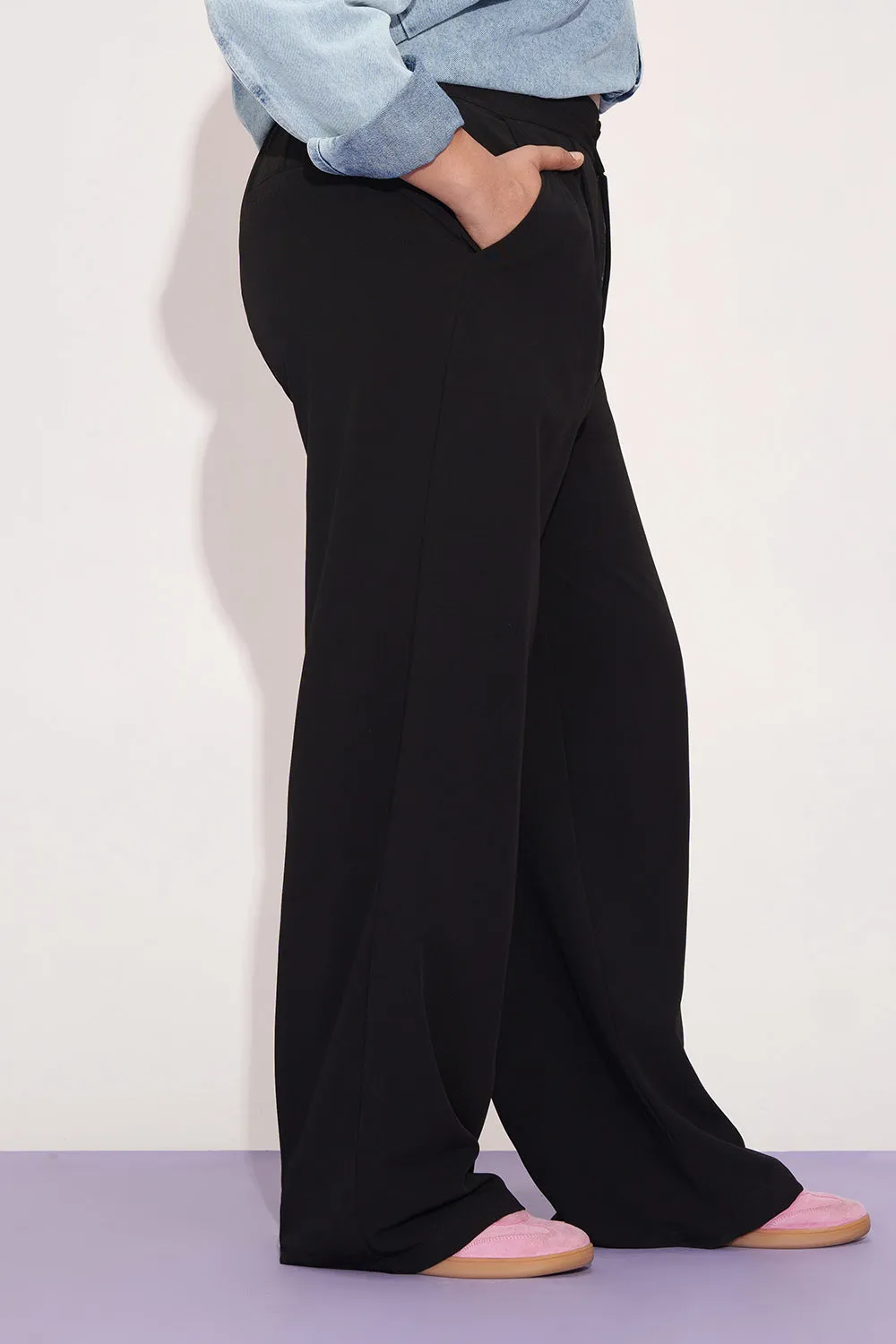 Luna Night Curve Pleated Double Button Korean Pants