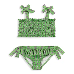 Marilyn Smocked Two Piece Bathing Suit -- Green Dahlia