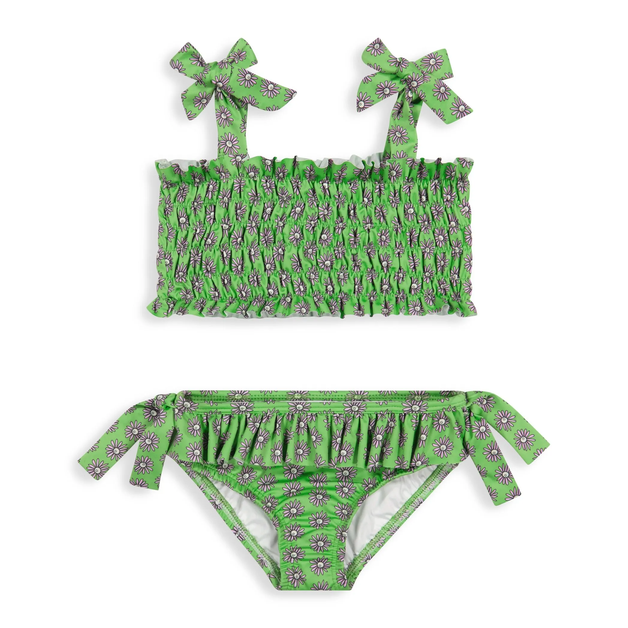 Marilyn Smocked Two Piece Bathing Suit -- Green Dahlia