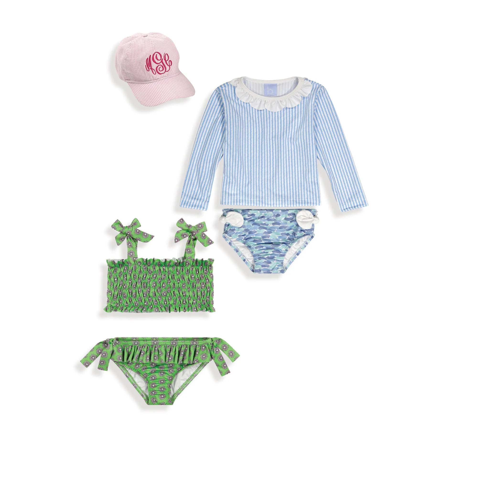 Marilyn Smocked Two Piece Bathing Suit -- Green Dahlia